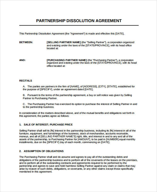 Dissolution Agreement 11  Examples Format Google Docs Word Pages