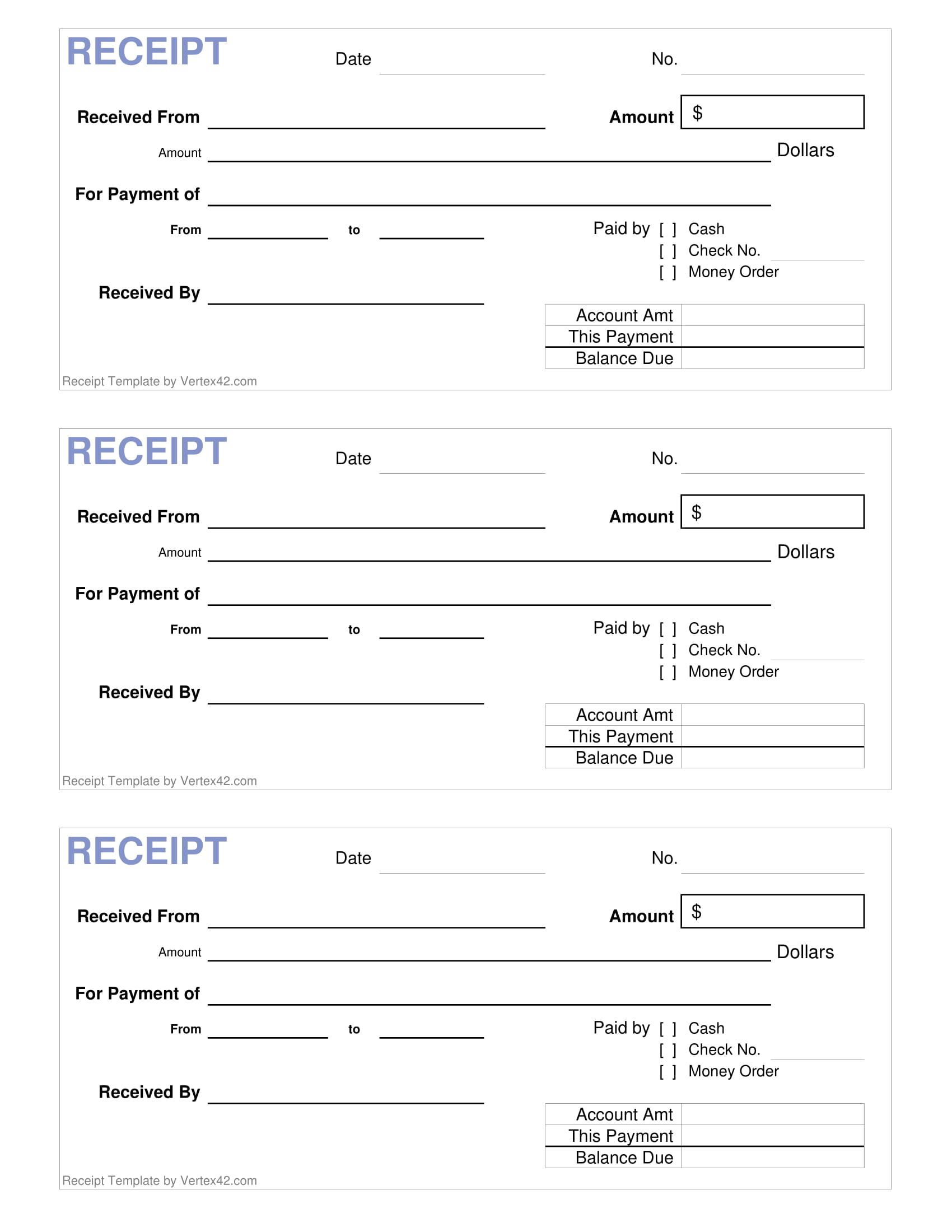 cash payment receipt example