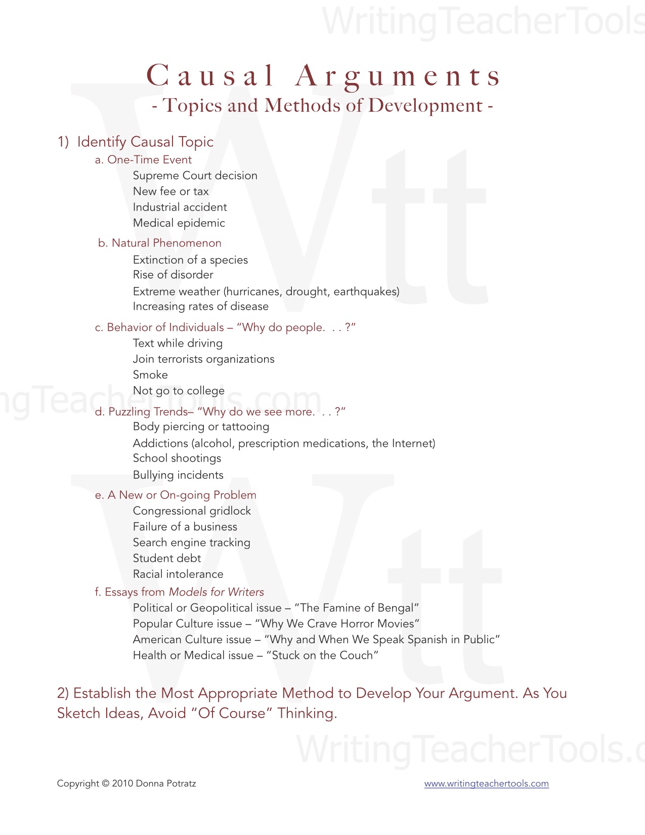 causal argument topics and methods of development