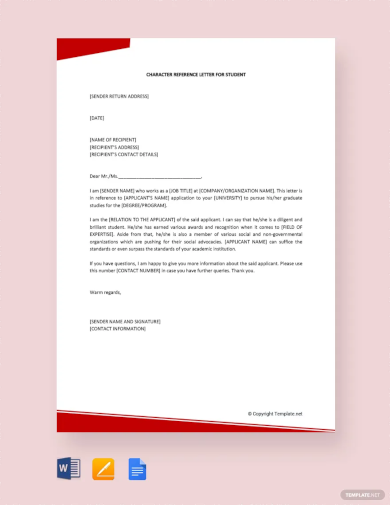 character reference letter for student template