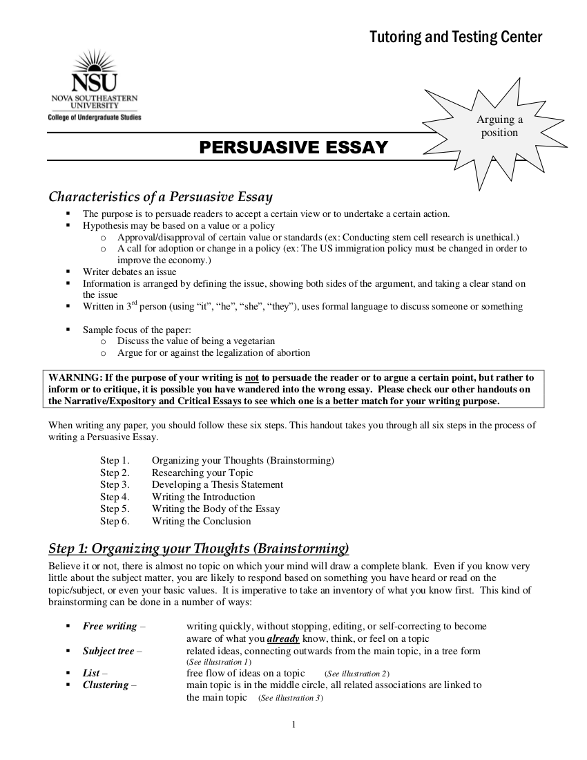 characteristics of a persuasive essay