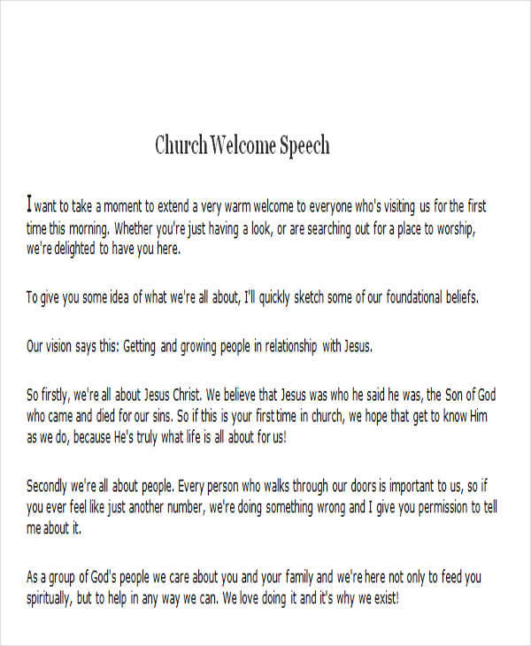 sample welcome speech for pastor installation service