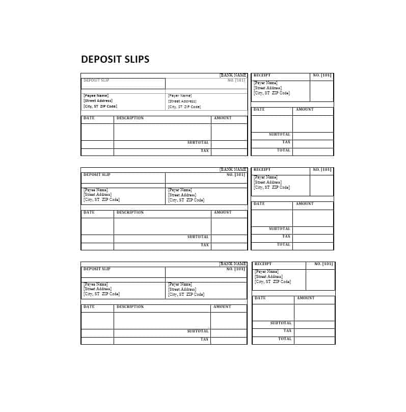 clean deposit slip example