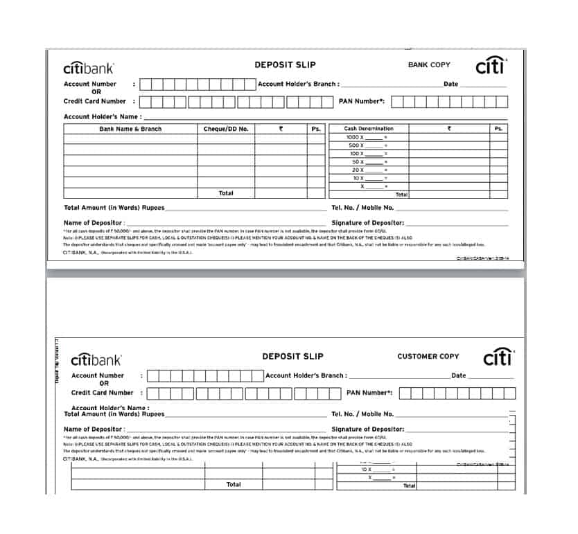 Common Deposit Slip Example