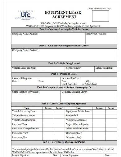 Comprehensive Equipment Lease Agreement Form Example