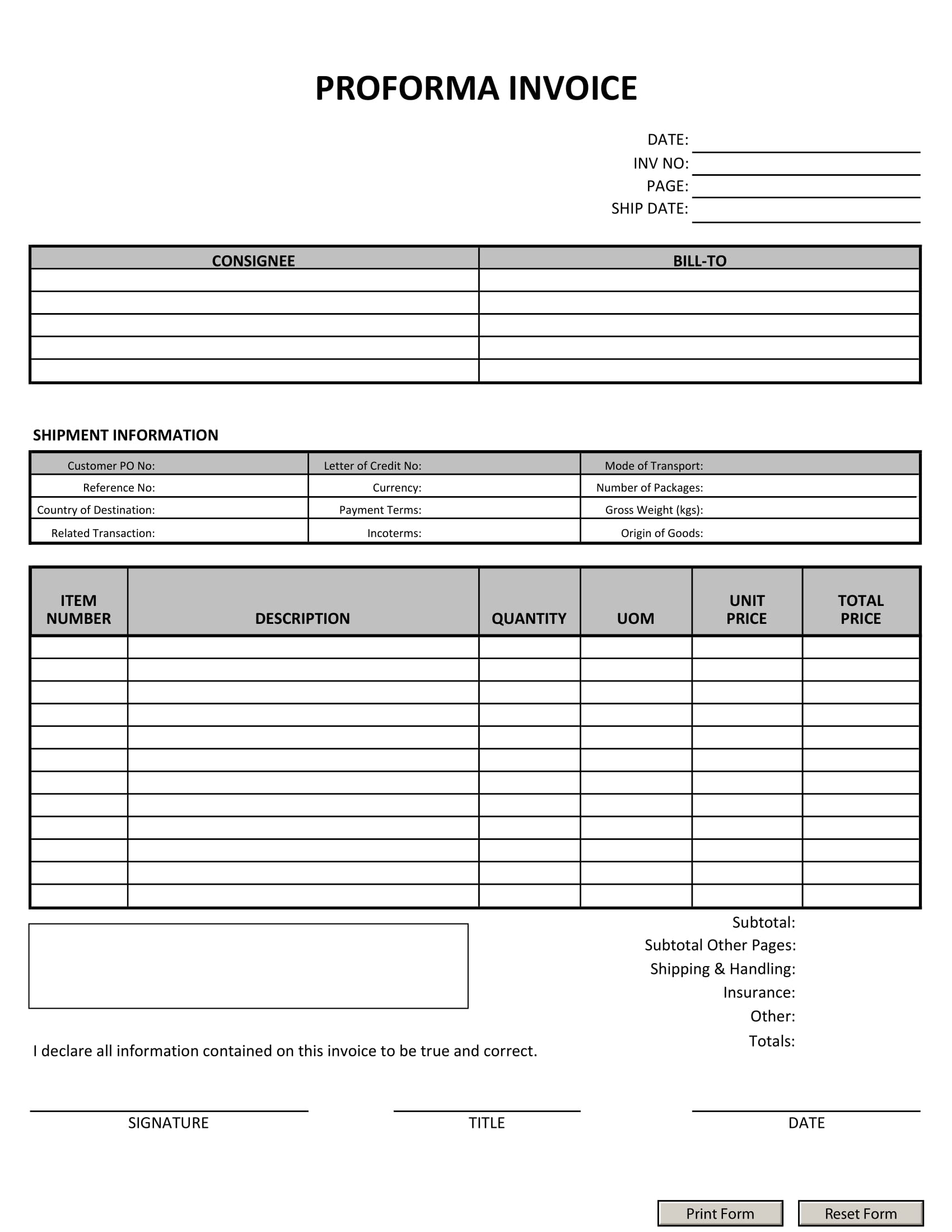 concise pro forma invoice example