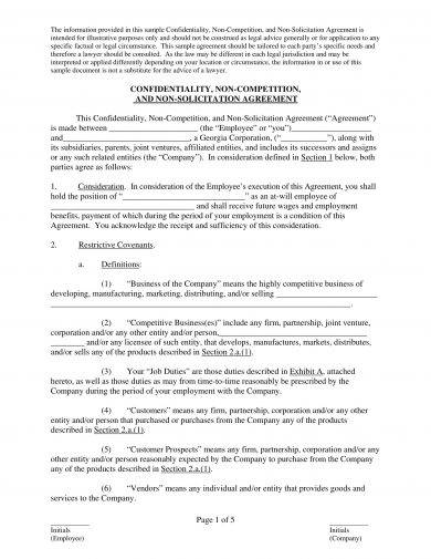 confidentiality non competition and non solicitation agreement example