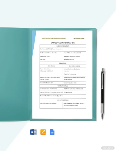 construction employee information template