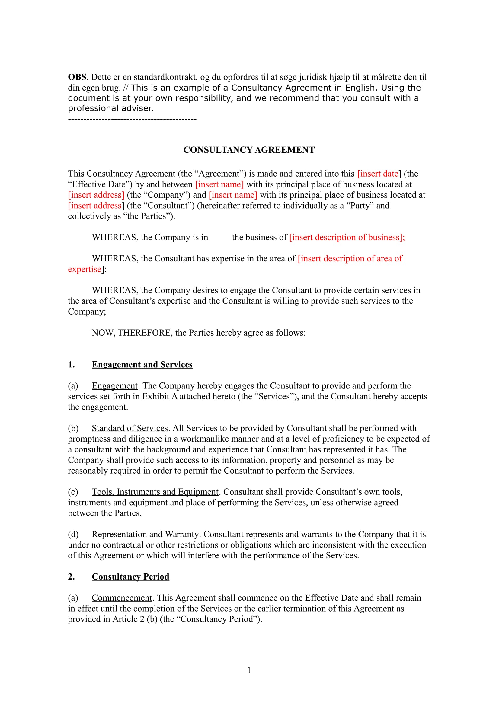 consulting agreement example