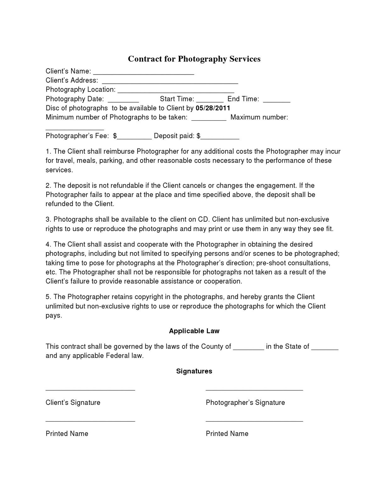 aerial photography contract template