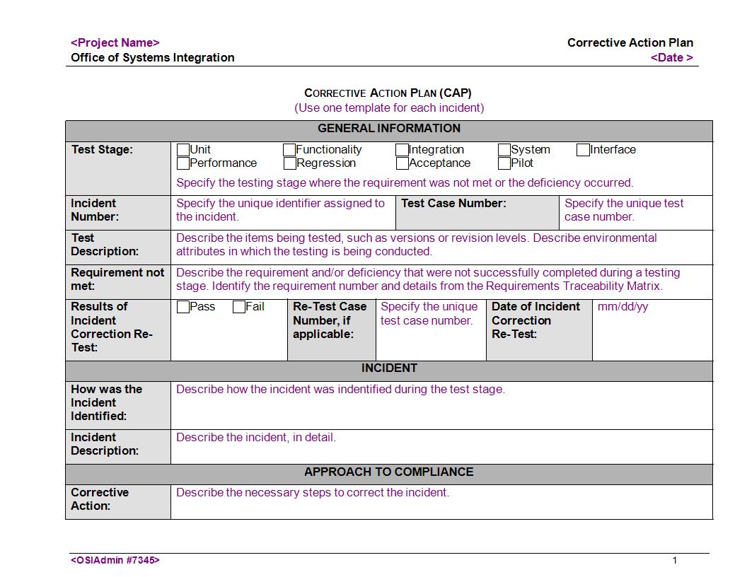 Corrective Action Plan Examples