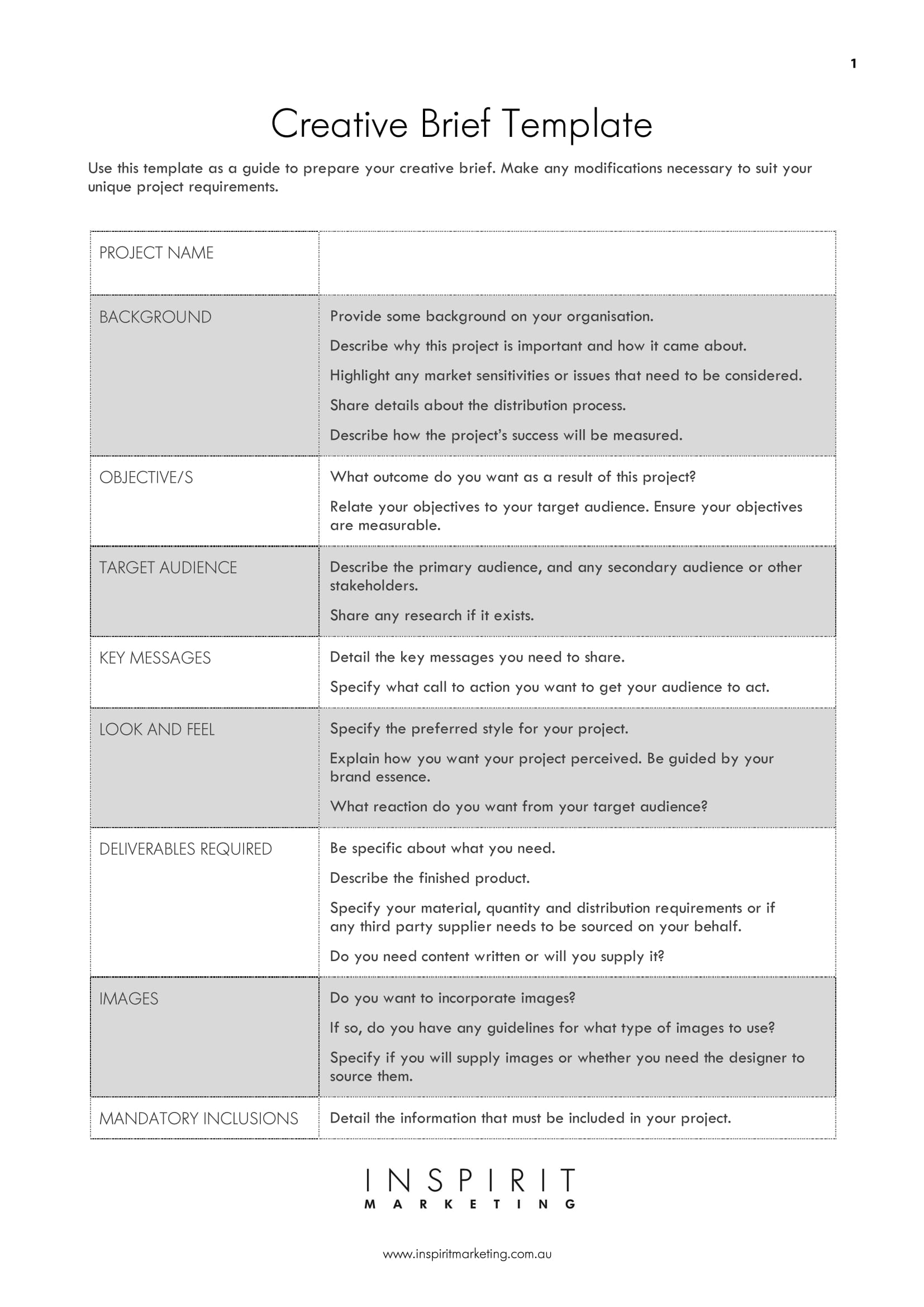 Marketing Project Brief Template