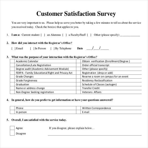 customer service telephone survey example