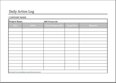 Daily Action Work Log Example