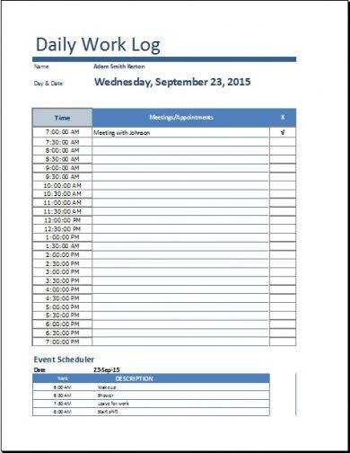 Daily Work Log Template Example