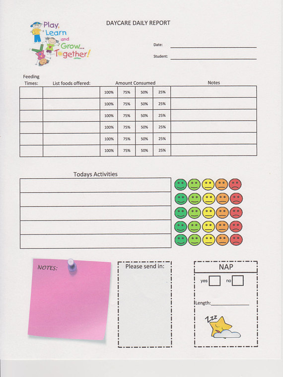 Daycare Infant Daily Report Template