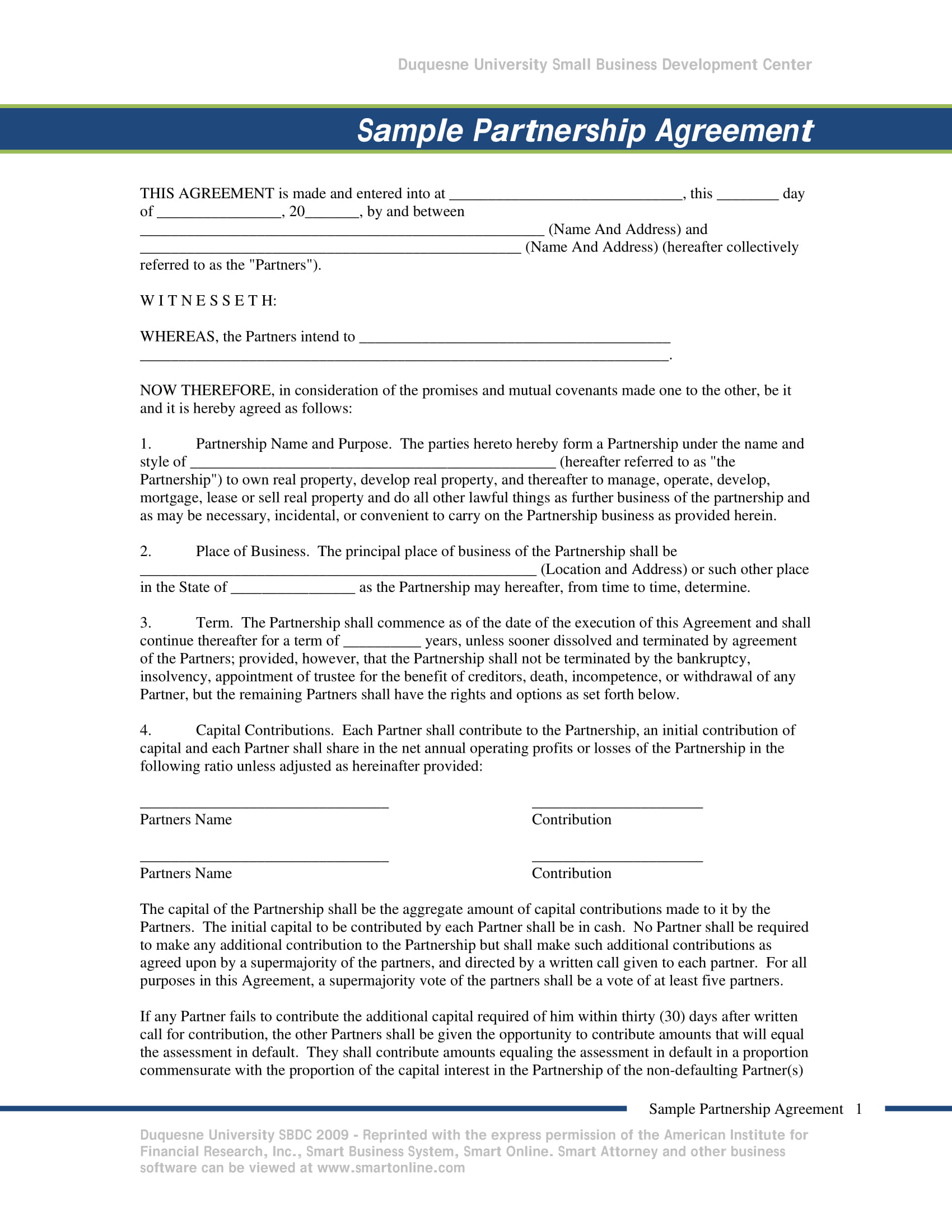 partnership agreement ontario template