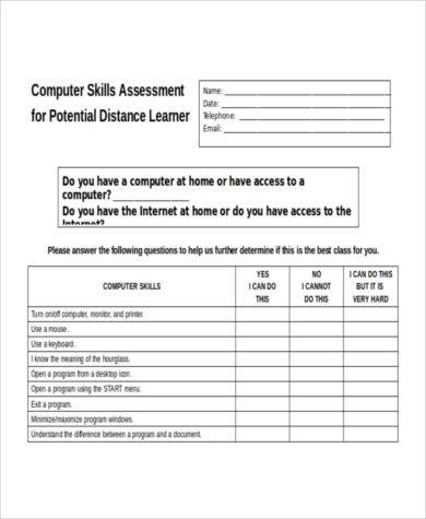 distance learner computer skills assessment example1
