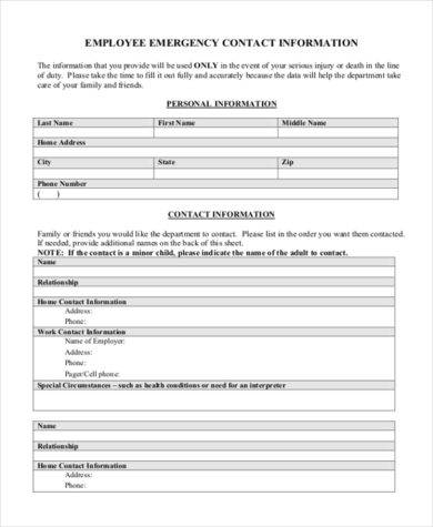 emergency contact information form example1