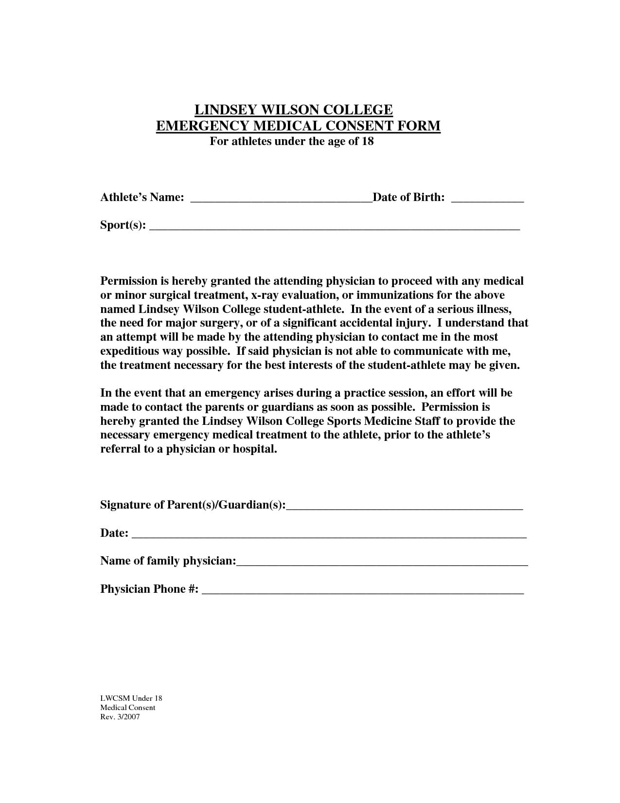 Emergency Medical Authorization Letter Example