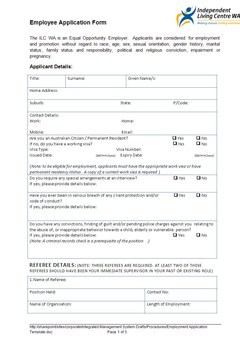 employee application form example