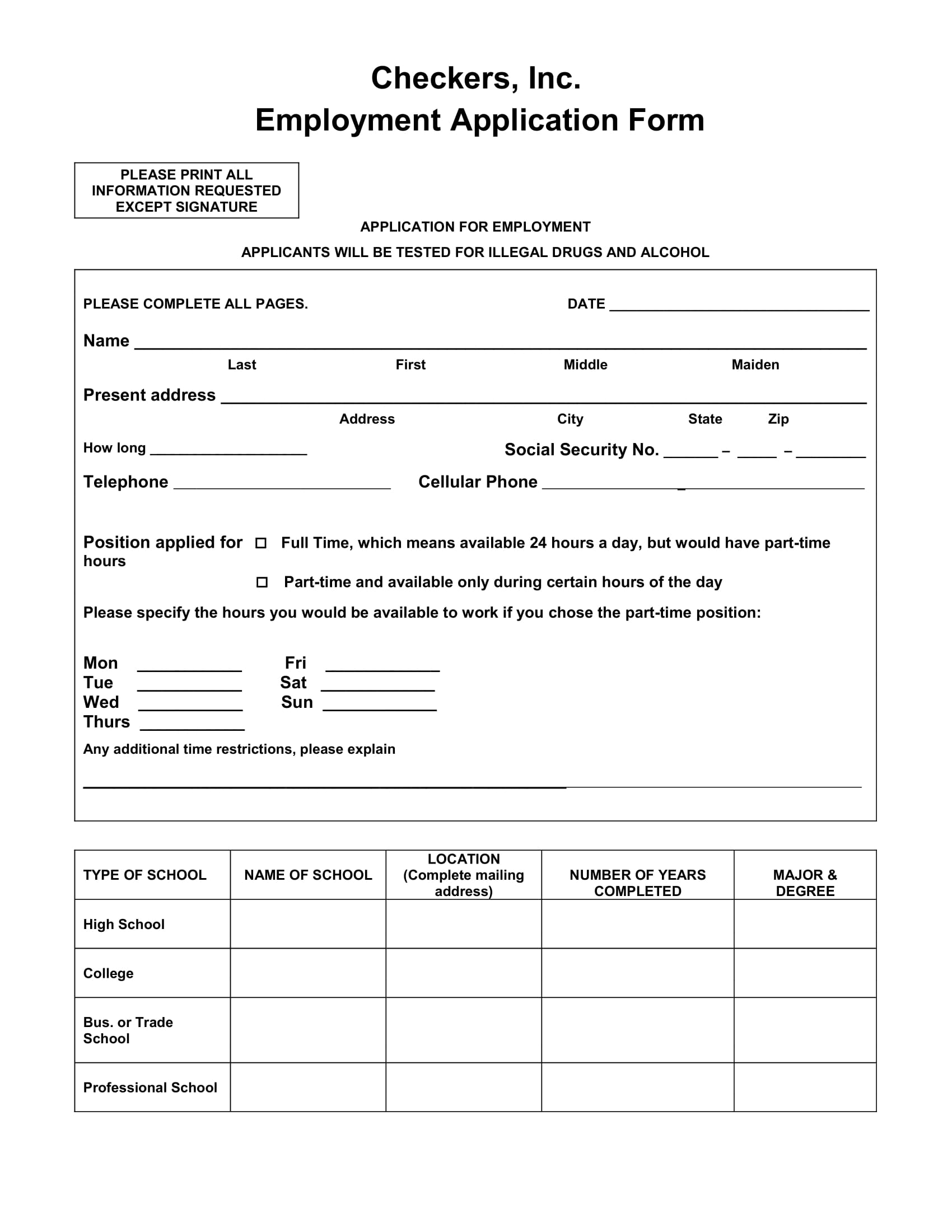 Job Application Form Examples