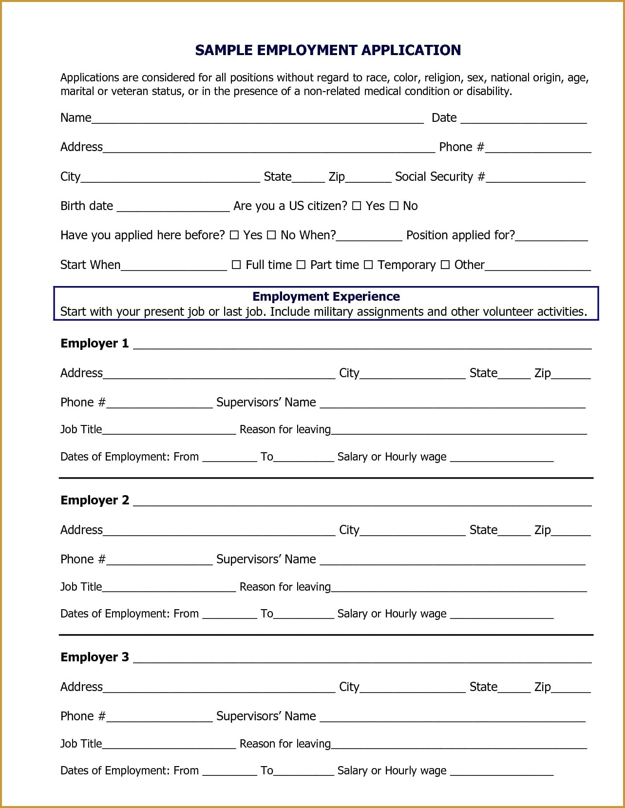 employment application for review example