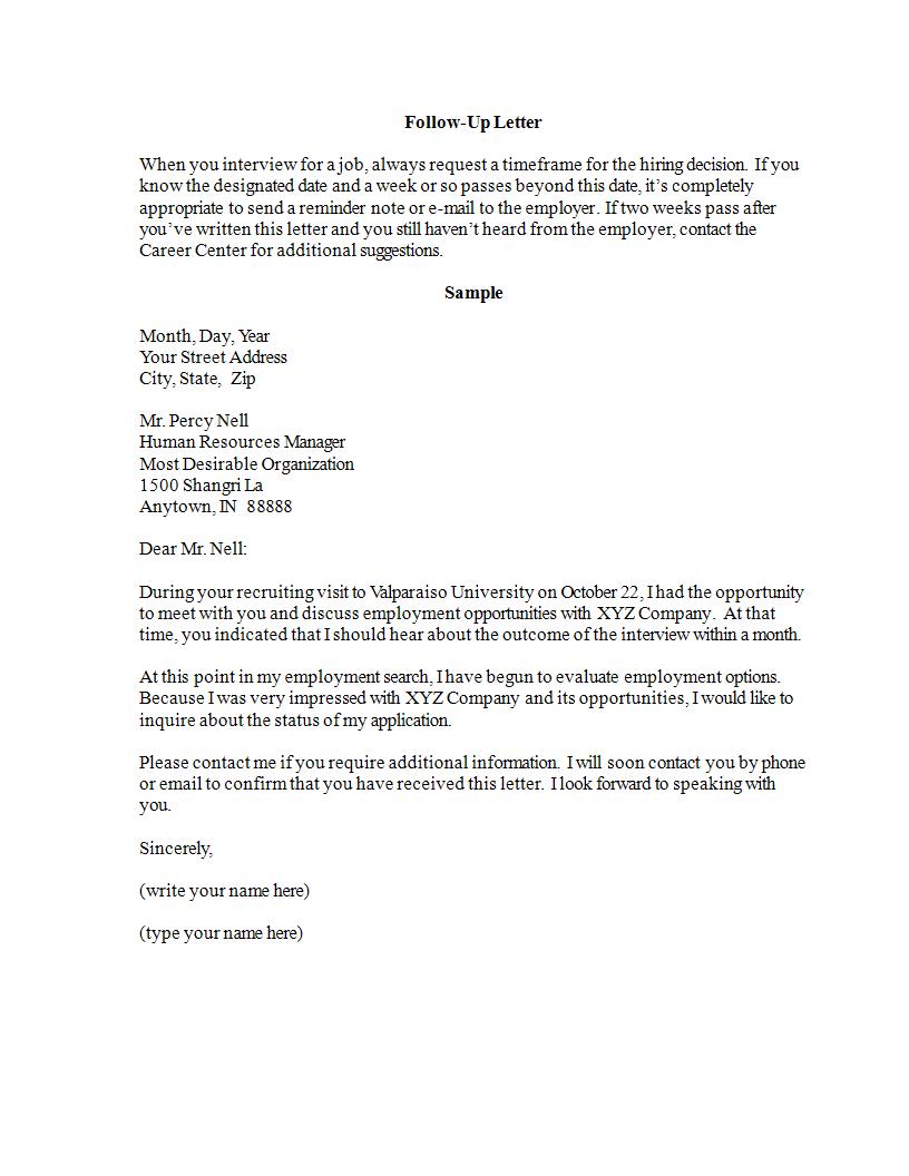 Sample Follow Up Letter Template