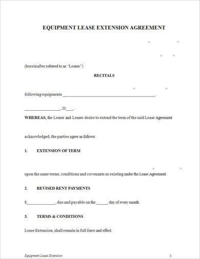 Equipment Lease Extension Agreement Example