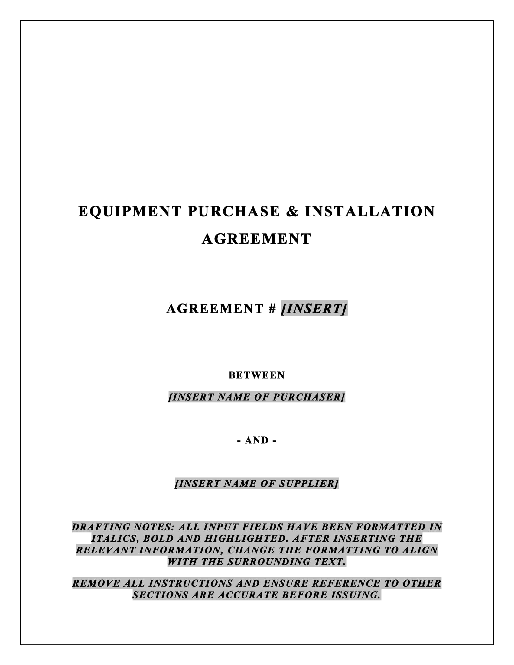 Equipment Purchase Agreement Template Word Master Template