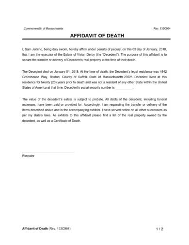 Example for Affidavit of Death