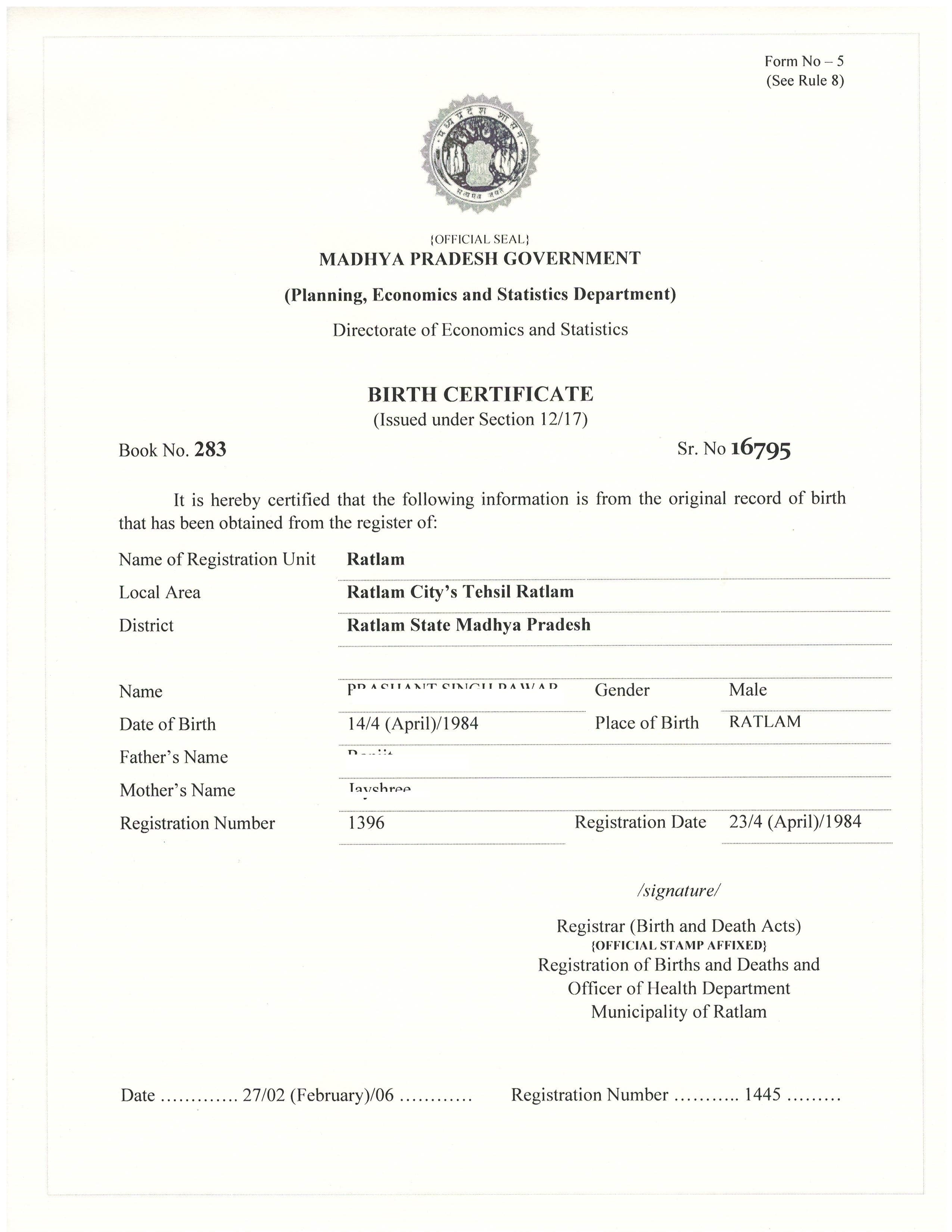 Affidavit Of Birth Form 7910