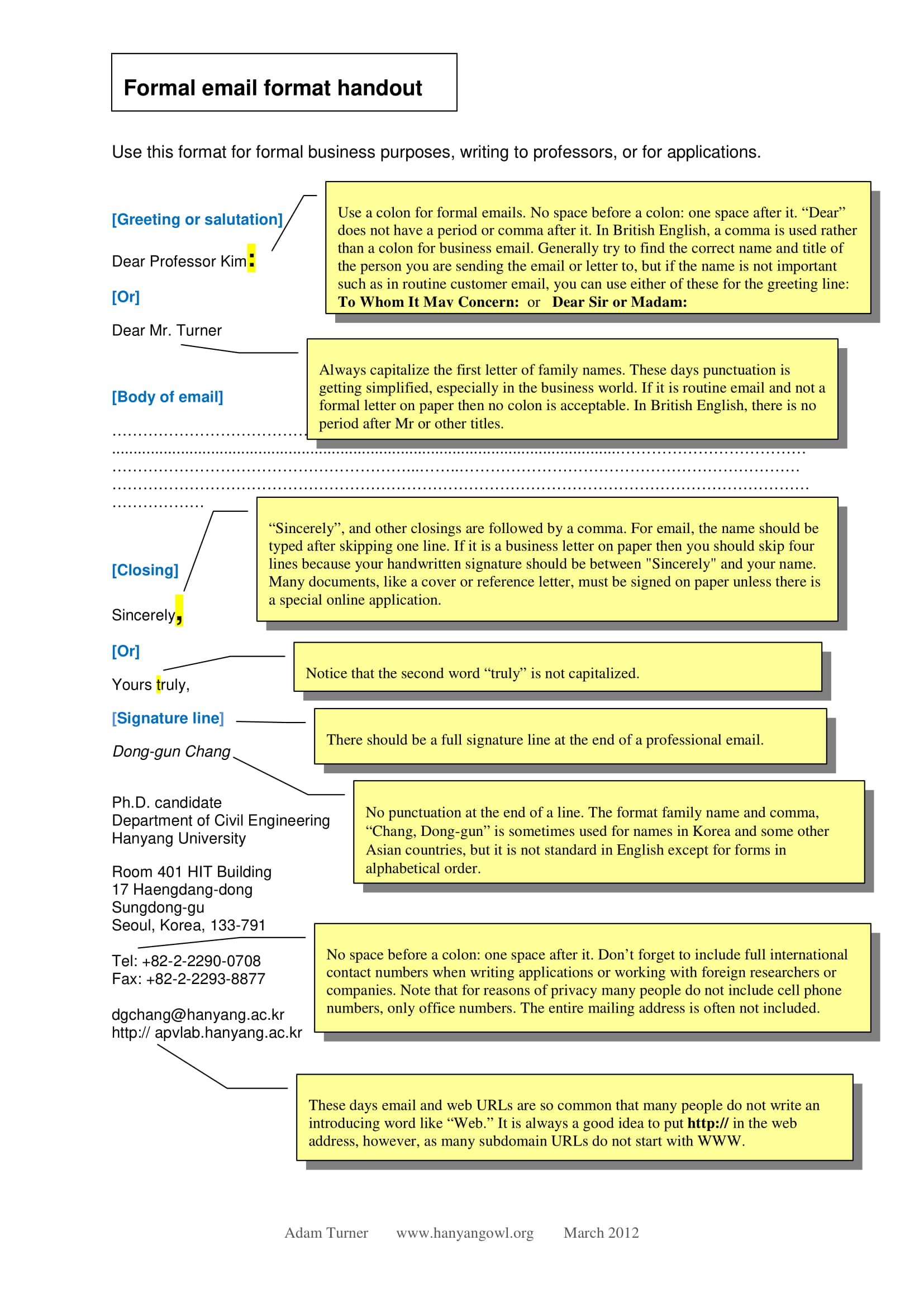 Format email english