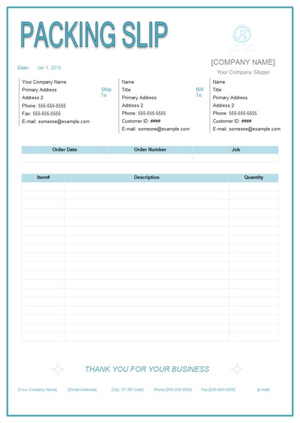 free packing slip template example1