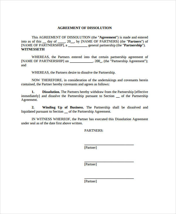 general partnership dissolution agreement example