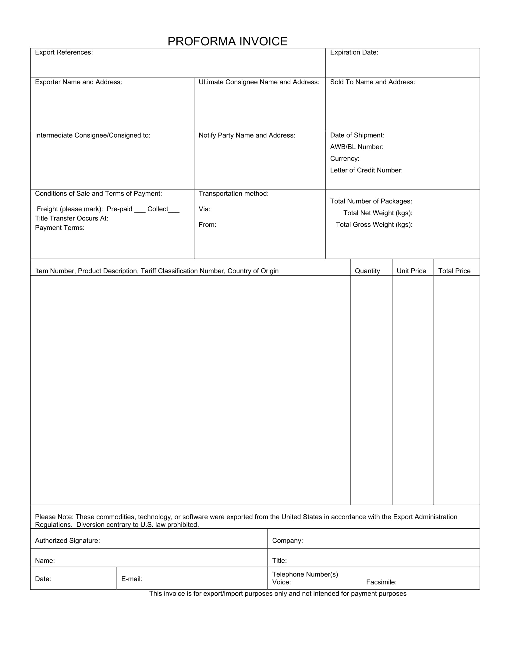 Generic Pro Forma Invoice Example