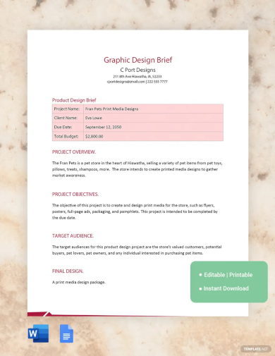 graphic design brief template