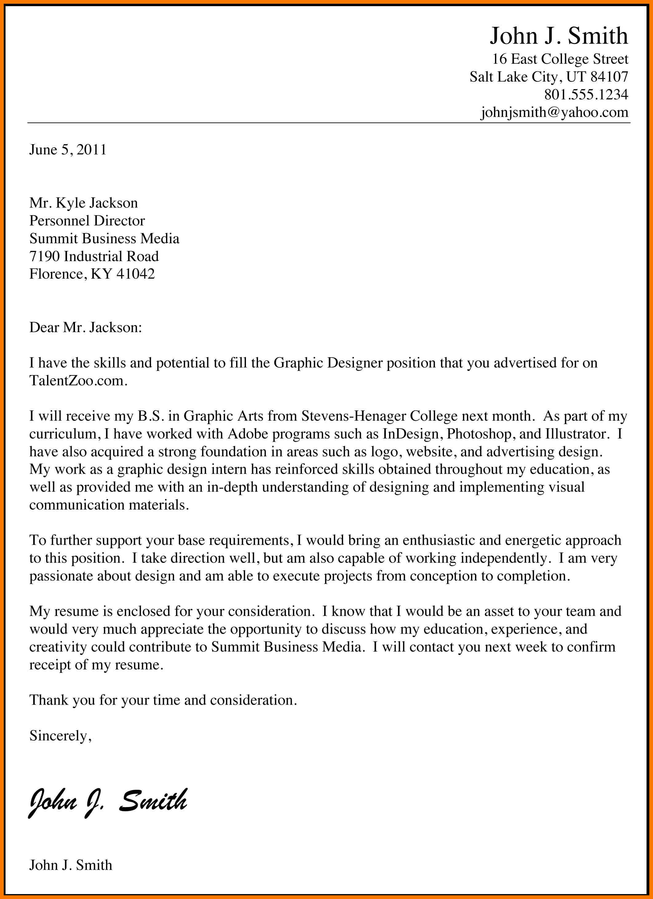 example of an application letter for a job