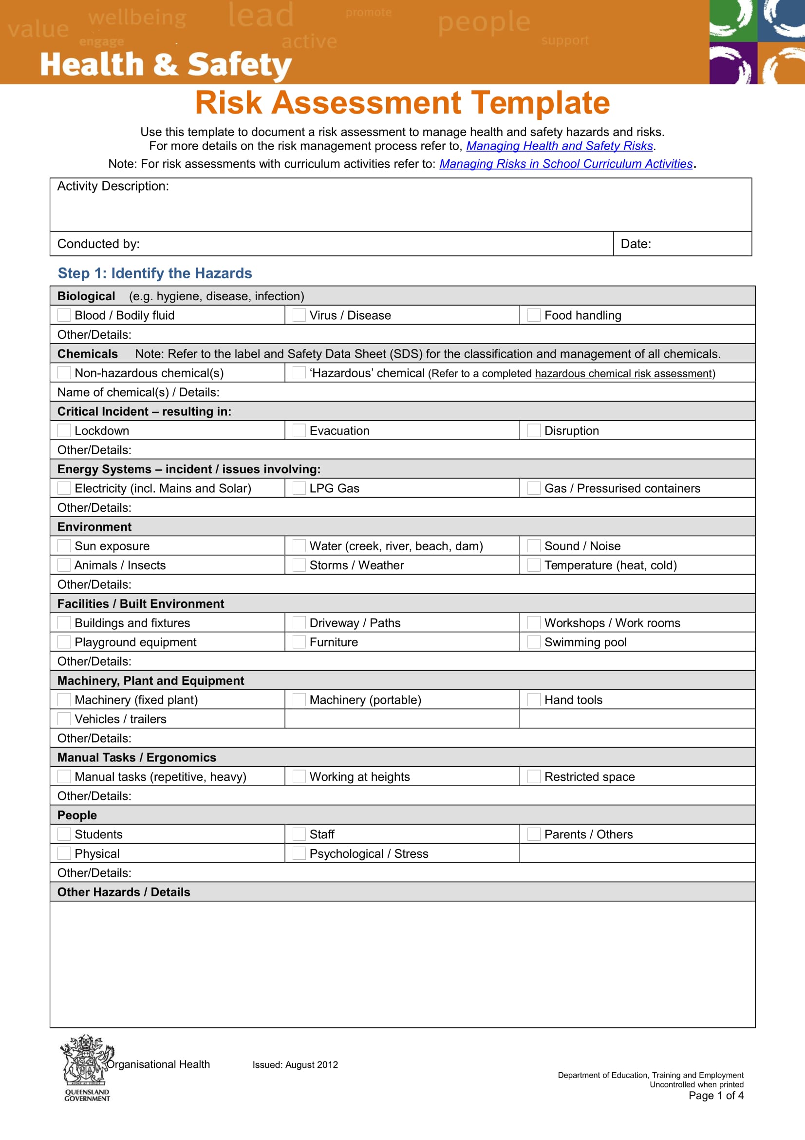 health and safety risk assessment template example 1