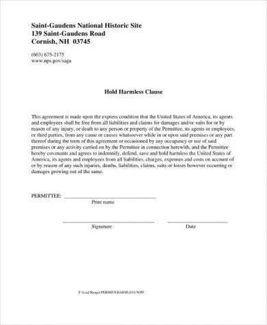 hold harmless clause agreement example1