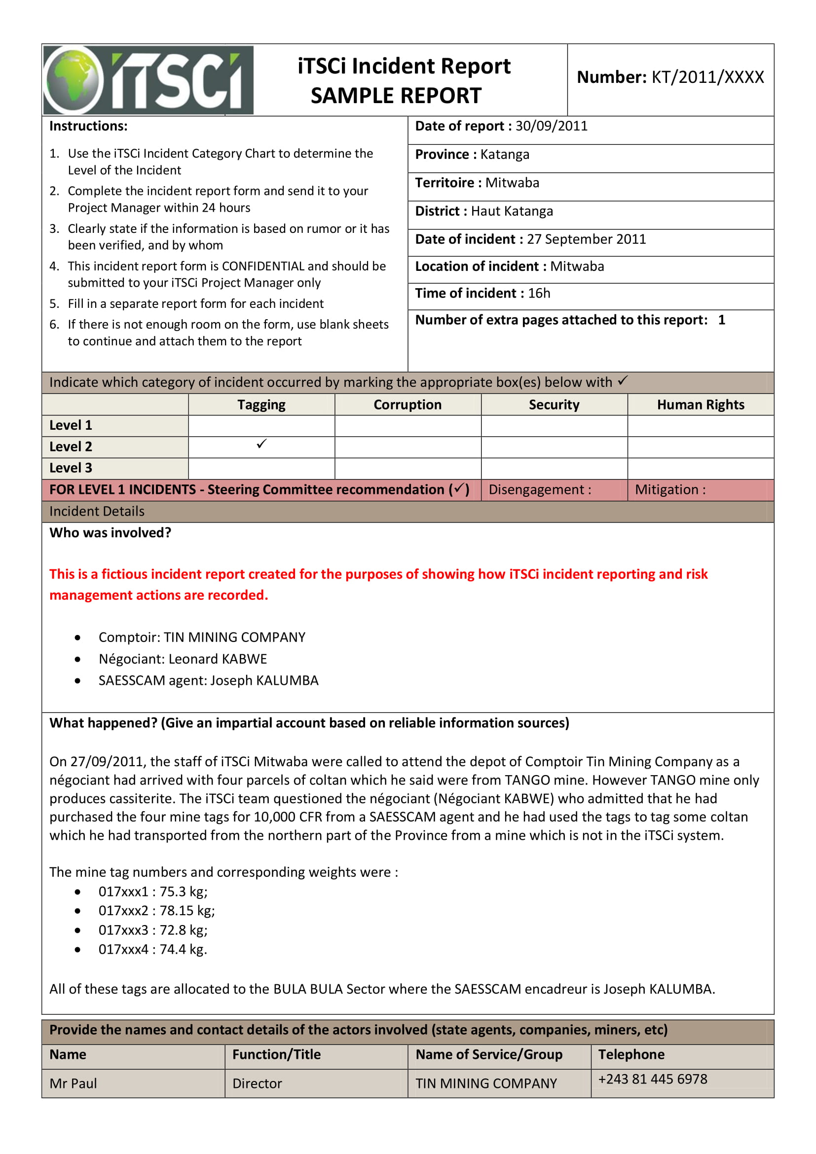 Incident Report Format Example 1