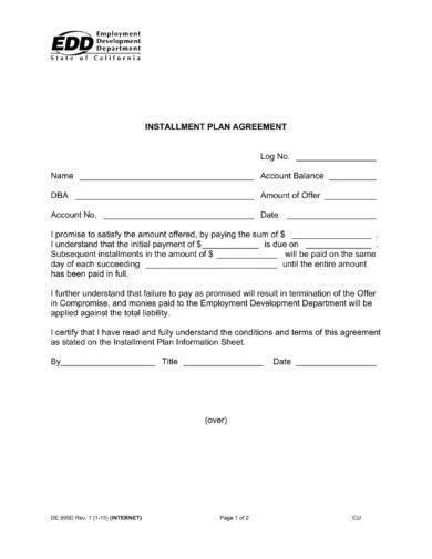 Installment Plan Payment Agreement Letter Example