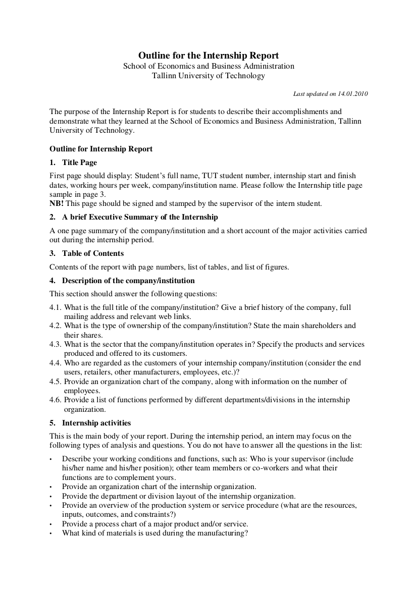 Internship Report Writing 12 Examples Format Word Pdf   Internship Report Outline Example 