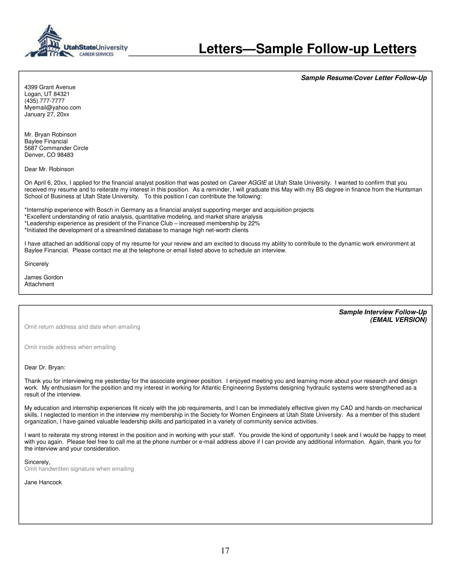 job application follow up letter examples
