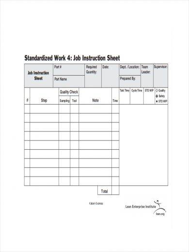 job instruction sheet