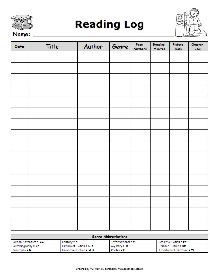 kids reading log template example
