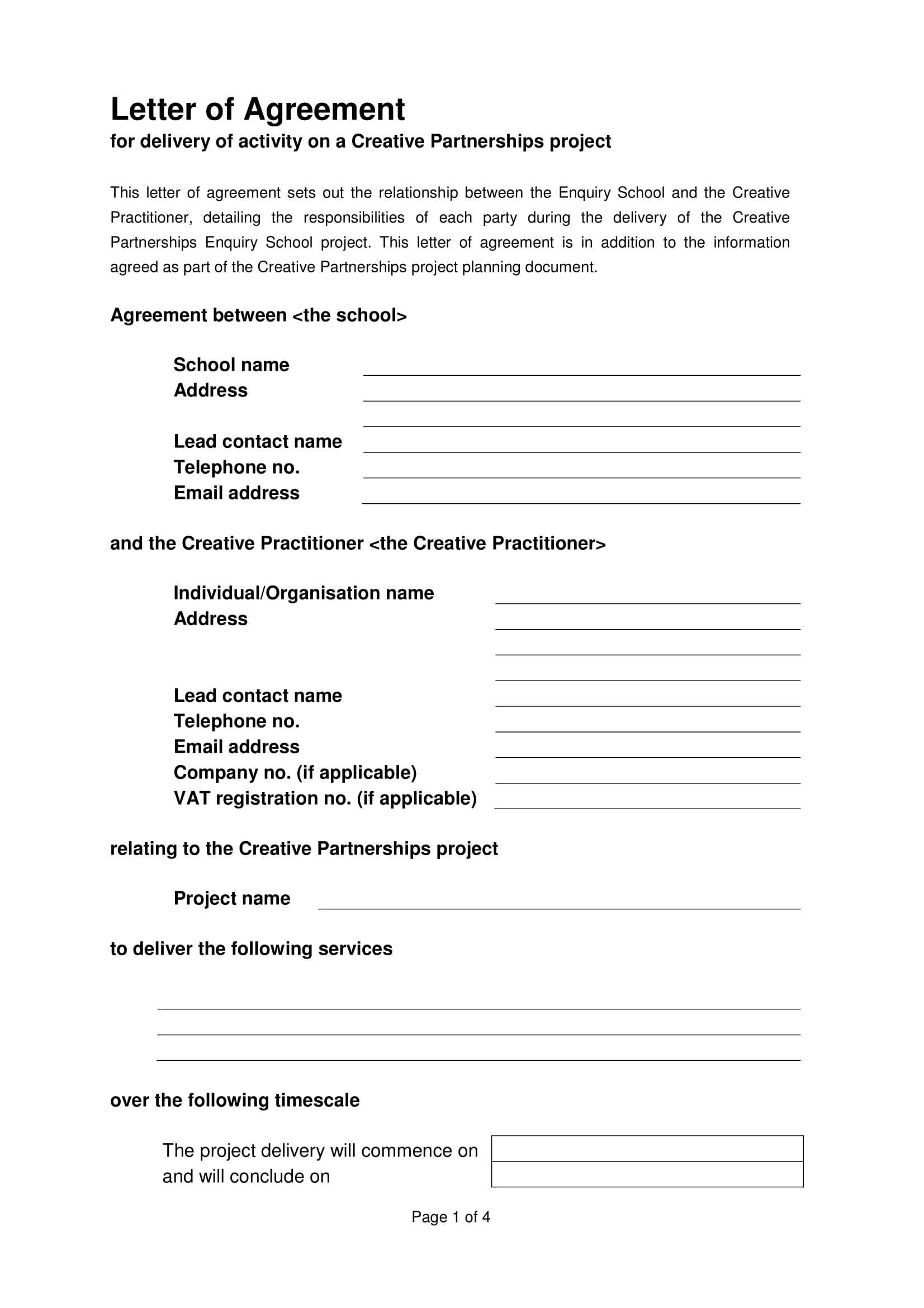 letter of agreement template example 1