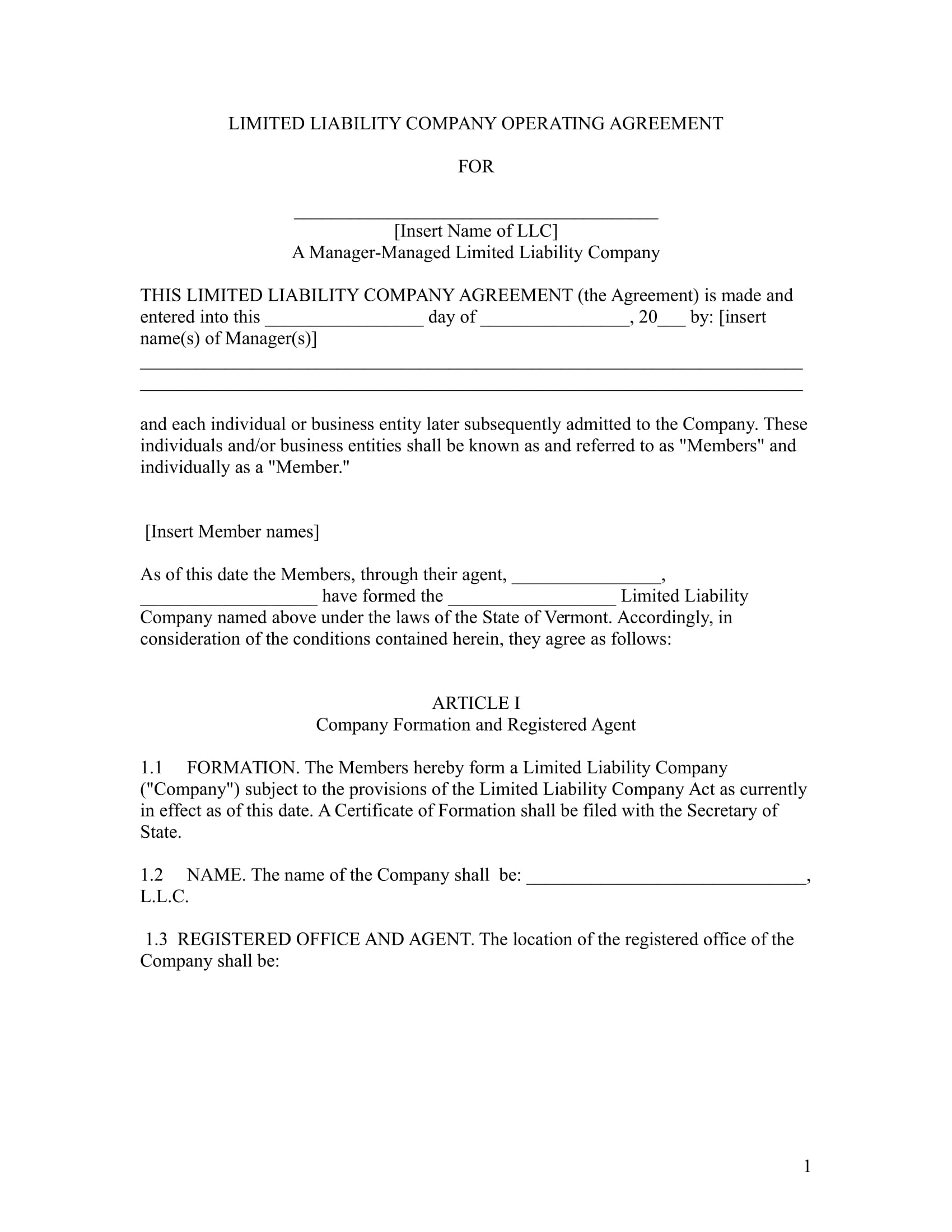 limited liability company operating agreement example
