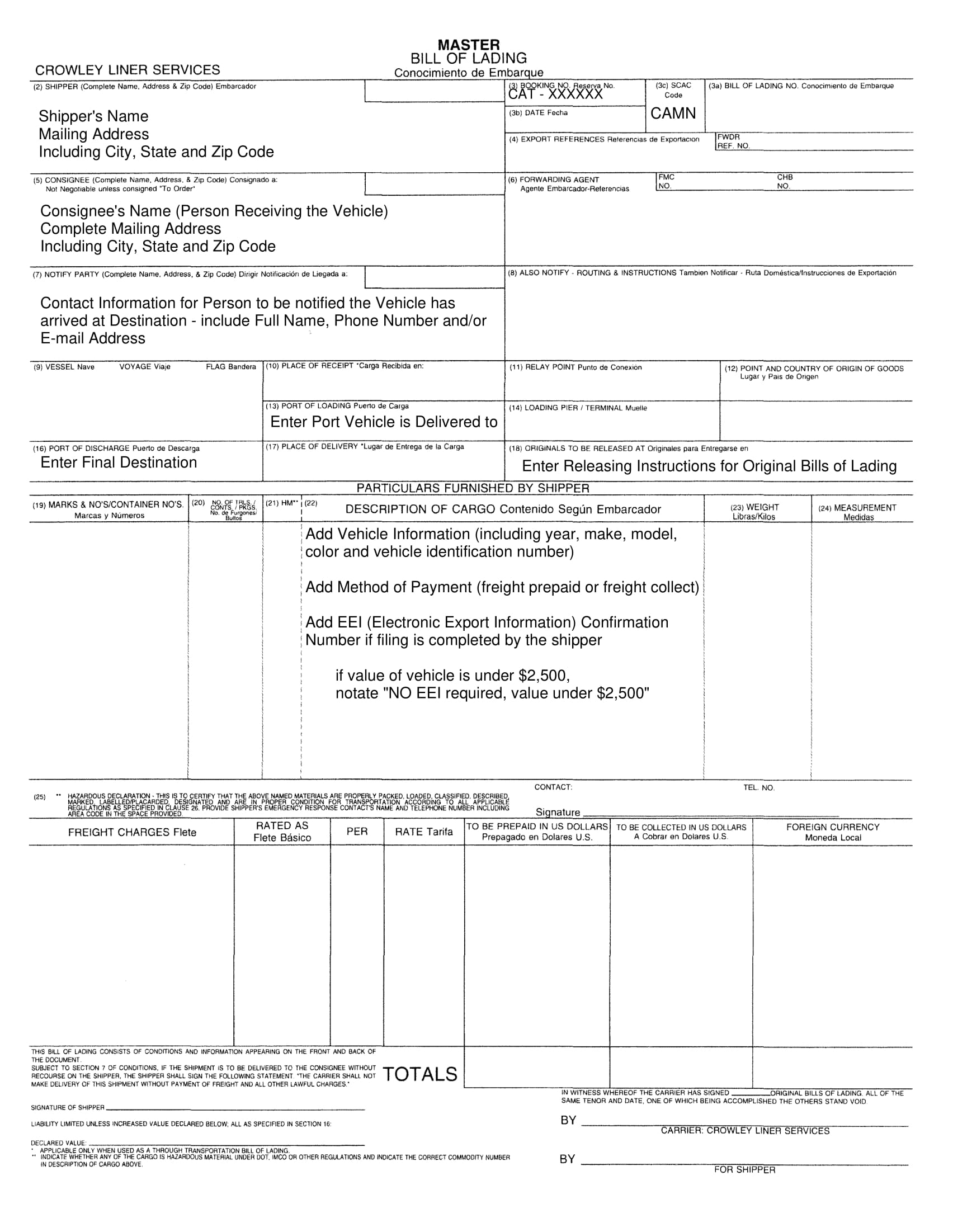 Bill Of Lading Form 19 Examples Format Pdf Examples