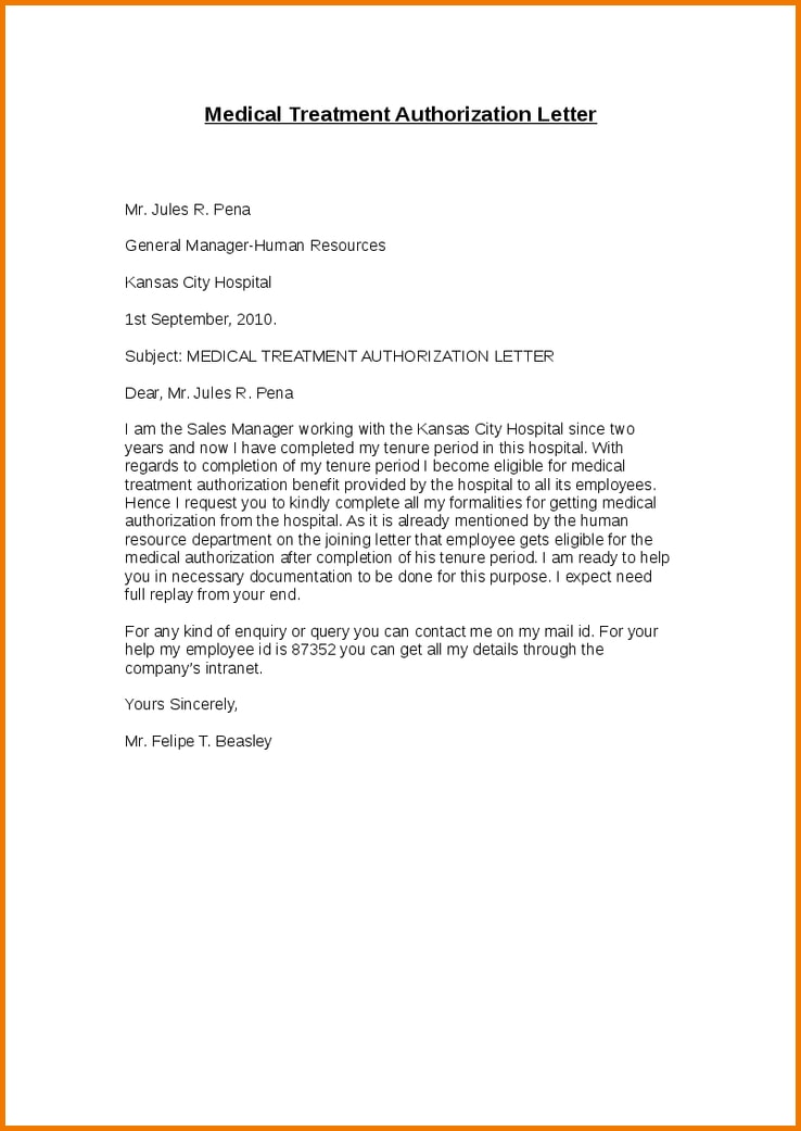 Medical Treatment Authorization Letter Example